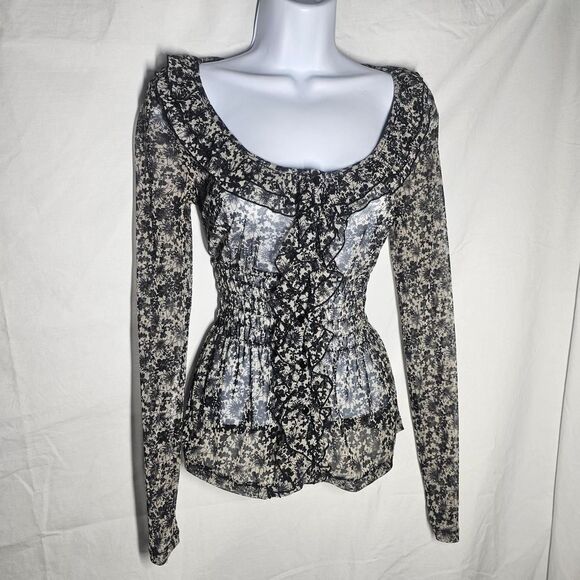 Vintage y2k grey whimsigoth fairy ruffle babydoll chiffon top - Picture 1 of 4